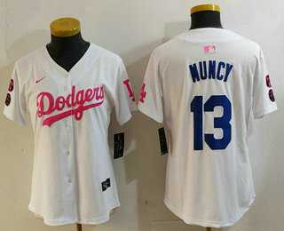 Women%27s Los Angeles Dodgers #13 Max Muncy White Pink With Patch Limited Stitched Jersey->mlb womens jerseys->MLB Jersey